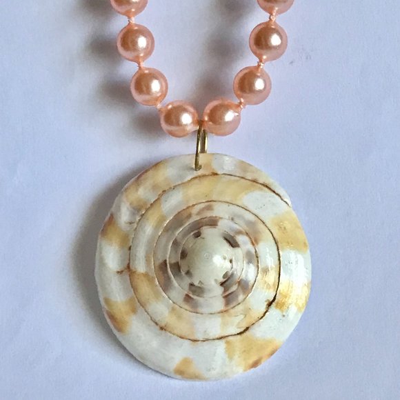 Natural Shell Shiva Nautilus Pearl Necklace Choker Statement VintagePeach 16-18" - Picture 6 of 11